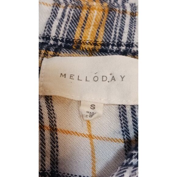 Melloday Top Womens Small Yellow Black Plaid Long Sleeve Button Down100% Rayon - Picture 6 of 8